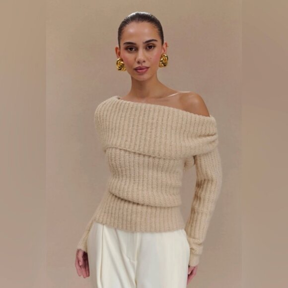 Meshki Sweaters - Meshki Cream Off-the-Shoulder Knit Sweater